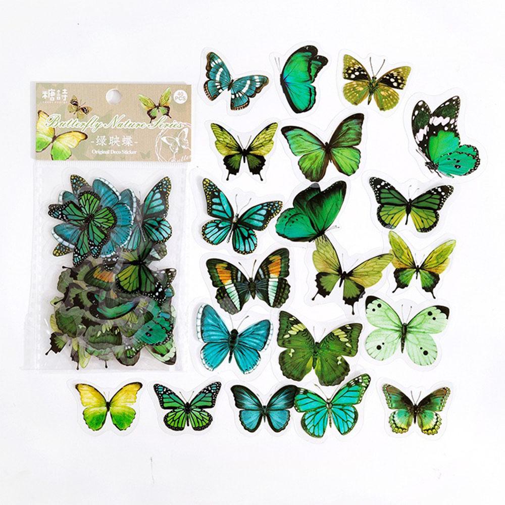 40Pcs/Bag Beautiful Butterfly Sticker PET Transparent Card Journal Decorative DIY Epoxy Resin Craft Material Book Calendar Decor