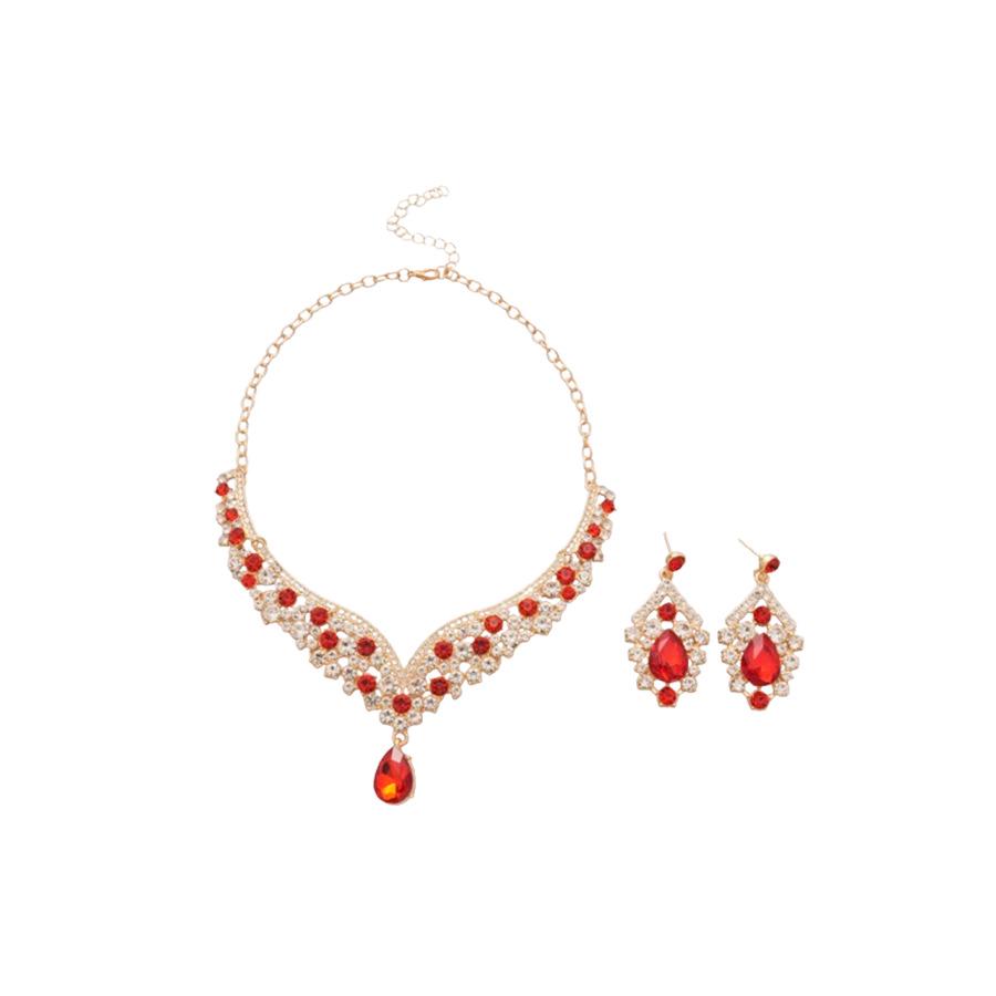 Two-Piece Rhinestone Inlaid Water Drop Earrings & Necklace - European Retro Luxury Style for Women