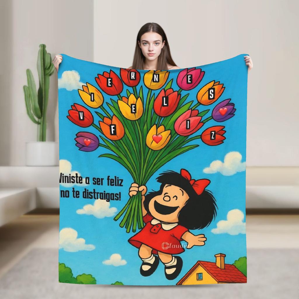 Mafaldas Cartoon Blanket Decorative Flannel Throw Blanket For Couch Bed Soft Design Quality Bedspread Birthday Present 013