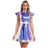 Womens Space Fighter Costume Mock Neck Cap Sleeve Metallic Shiny Contrast Dress Alien Dressup