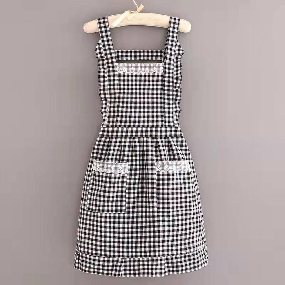 New Cotton Kitchen Apron Breathable Korean Style Chef Apron Wear-resistant Cooking Baking Bibs for Women Girl