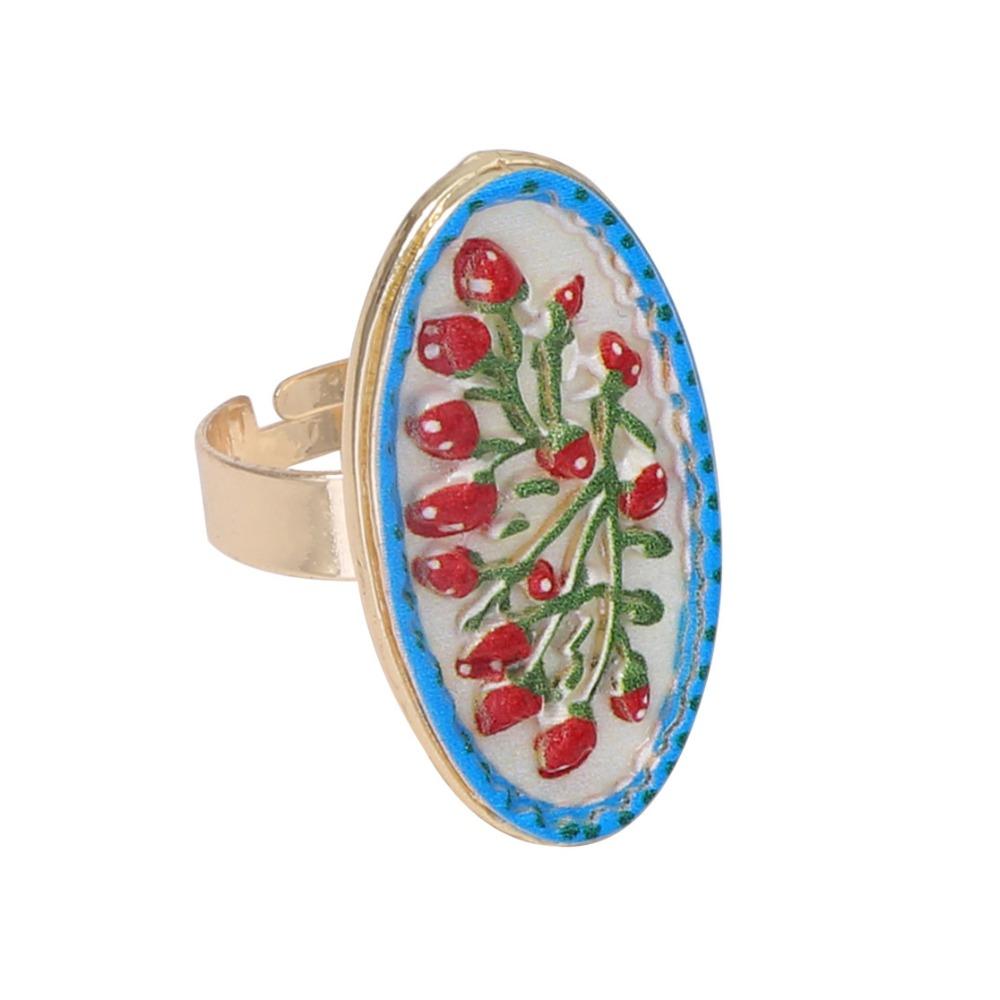 Ethnic Style Enamel Flower Ring French Glazed Ring Luxury Vintage Ring Women
