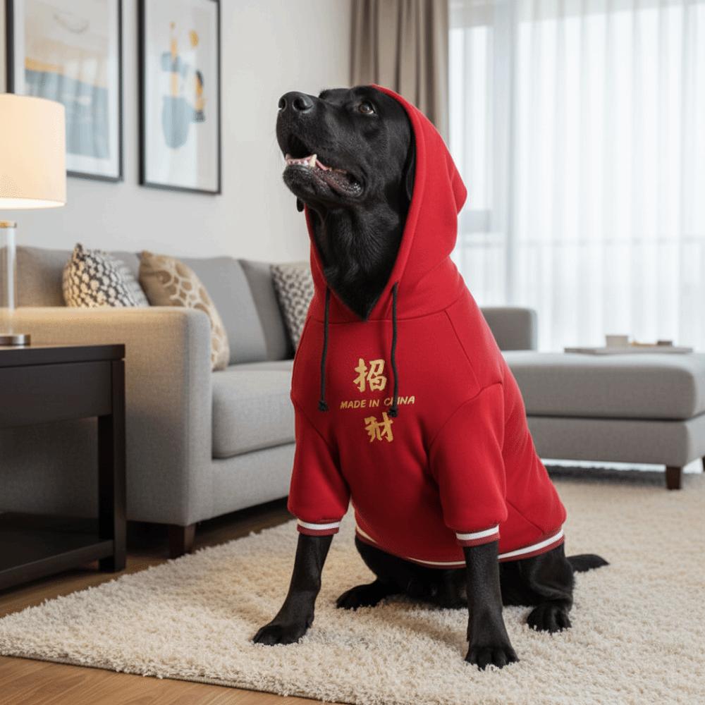 Warm New Year Dog Hoodie Blessing Comfortable Winter Puppy Clothes with Drawstring Thicken Dog Two-Legged Clothing Winter