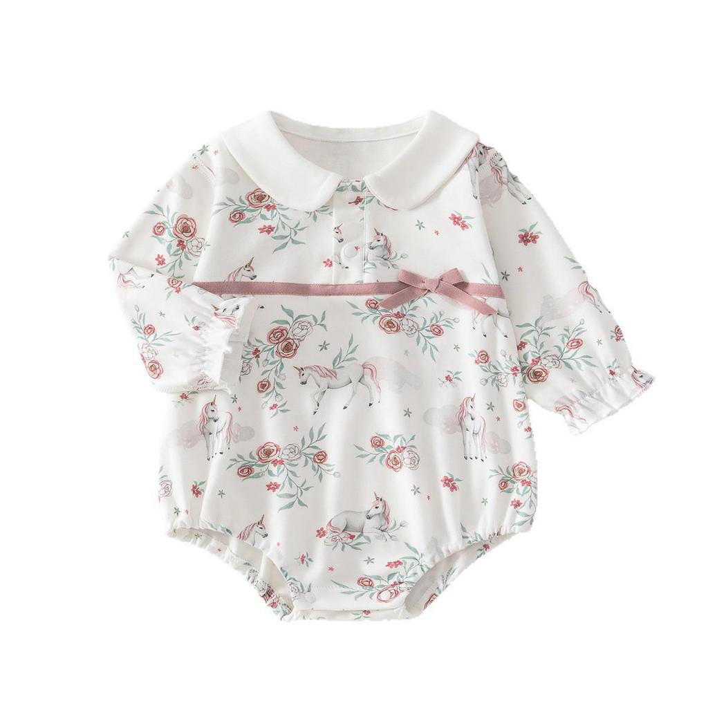 Pure Cotton Newborn Baby Girl Onesie - Spring & Autumn Triangle Bodysuit