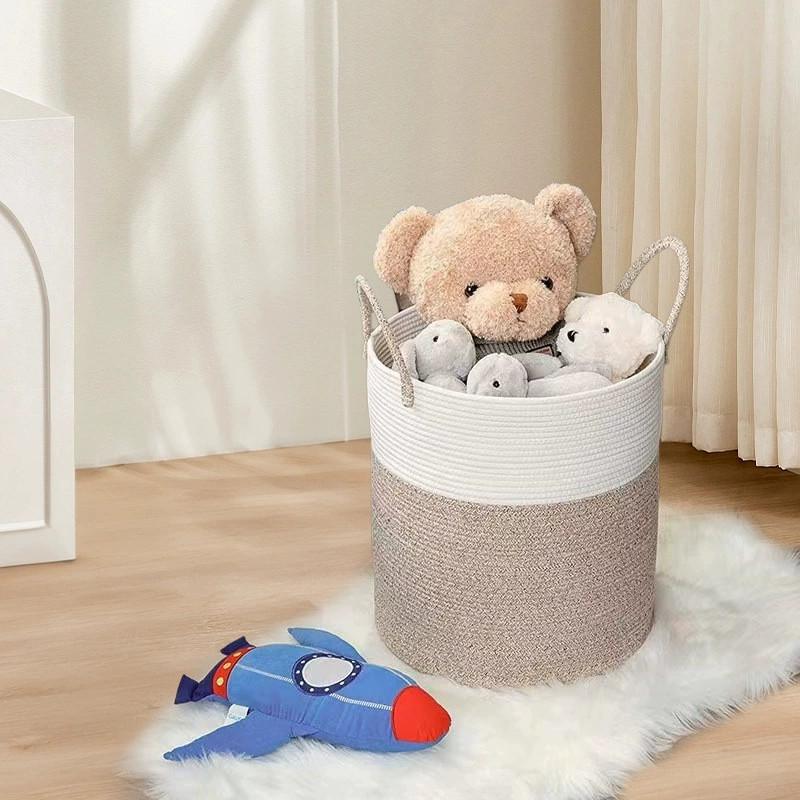 Rope Woven Cotton Storage Basket With Handles For Dirty Clothes Storage Home Use