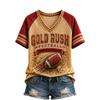 Damen Freizeit V-Ausschnitt Kurzarm T-Shirt mit Raglanärmeln und Rugby-Print