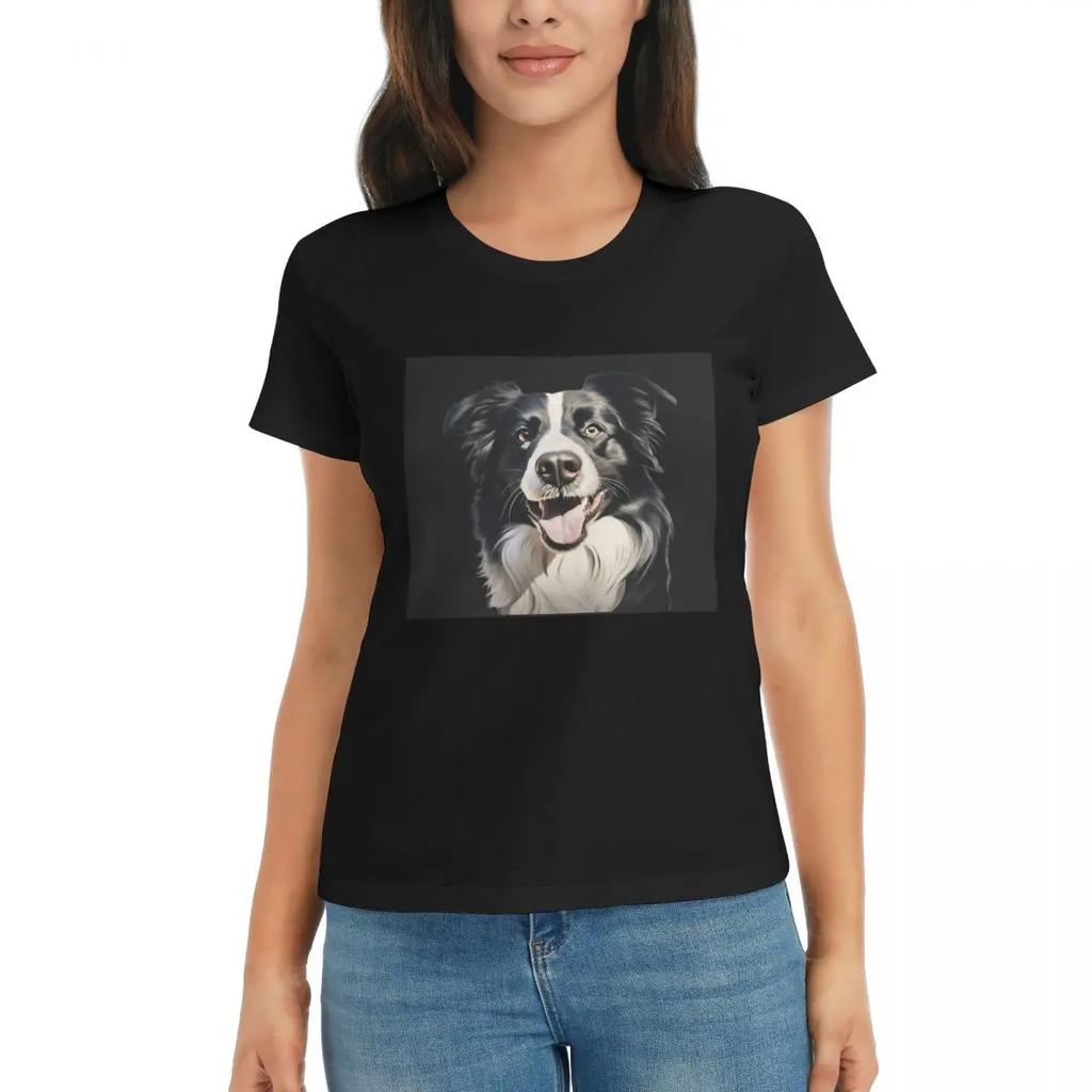 Women TShirt Border Collie Summer Short Sleeve Tees Crew Neck Cotton T Shirts Clothes Tops Streetwear