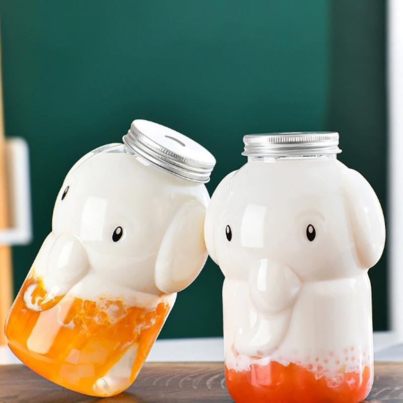 1Pc 350/500ML Cute Elephant Plastic Bottle Clear Milk Tea Bottle Water Bottle Portable Coffee Drinking Cup Drink Bottle