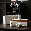 Ceramic Portable Small Tea Can Pure Hand Painted Bamboo Pu'er Tea Broken Silver Tea Packaging Sealed Tea Can Green Tea