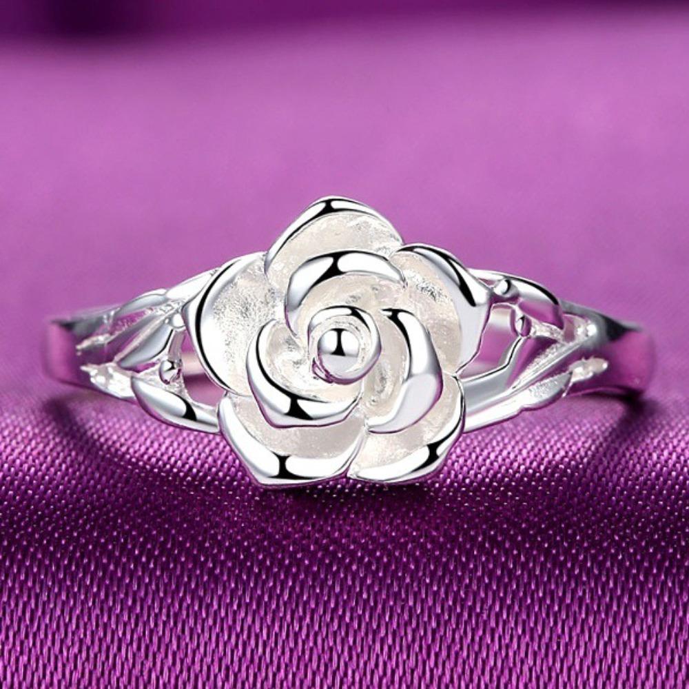 925 Silver Plated Rose Flower Ring for Women Creative Proposal Engagement Party Jewelry Gift