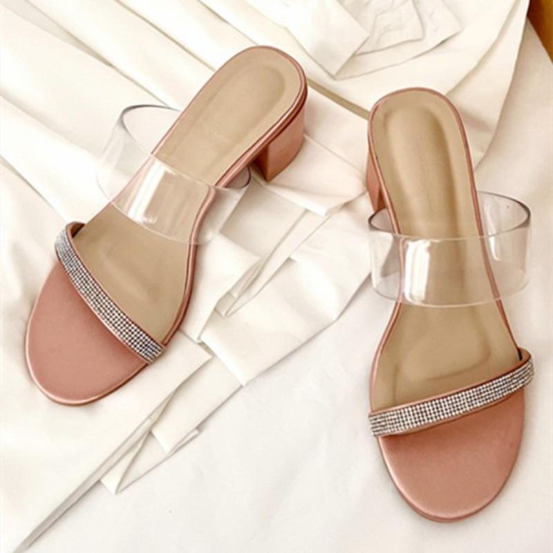 Fashion Fashion Transparent PVC Narrow Band Slipper Women Luxury Crystal Decoration Slide Sandal Zapatos De Mujer Para Fiestas Elegantes
