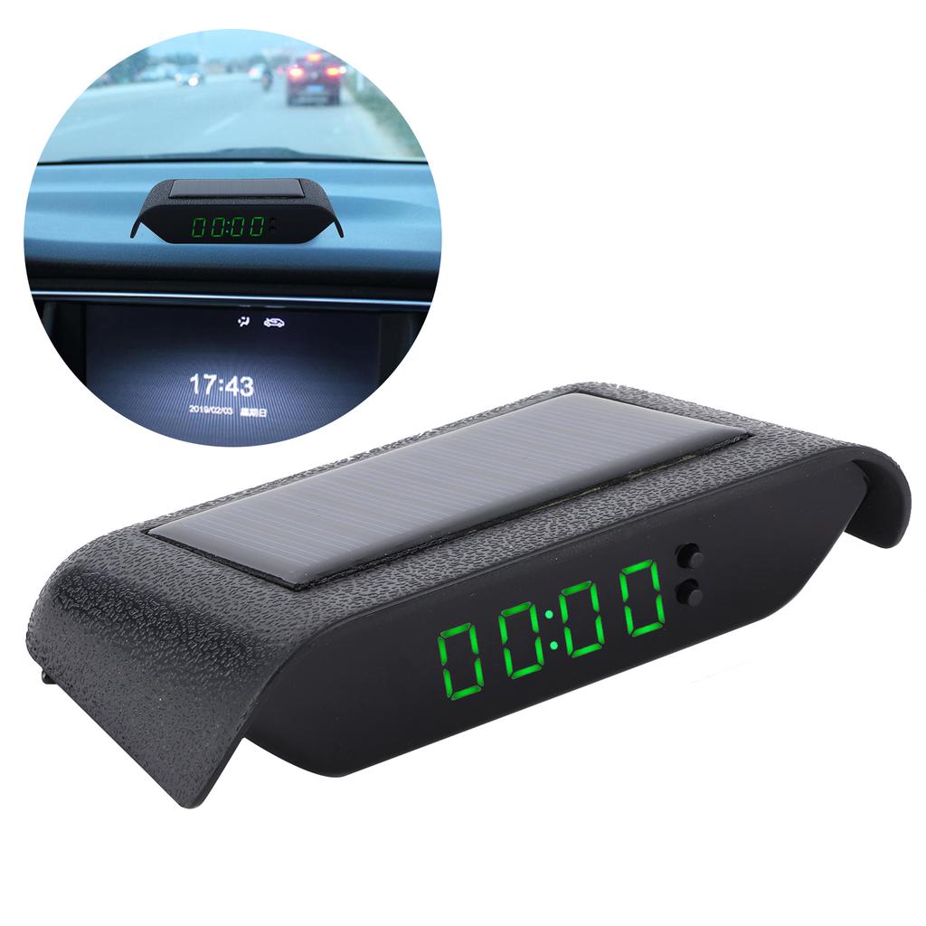 Car Digital Clock Auto Truck Solar Powered Time Date Temperature LCD Display Wiring FreeGreen Light