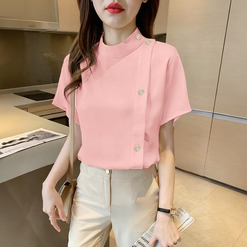 

ZANZEA Женская повседневная летняя блузка с круглым вырезом и коротким рукавом 5XL розовый