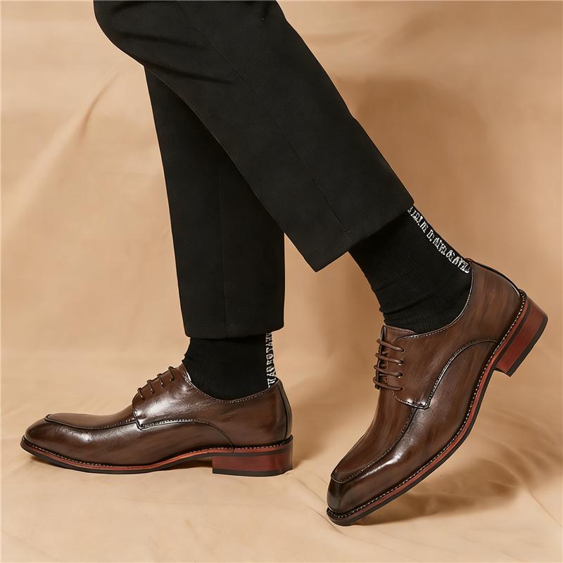 Luxury New Designer Men Pointed Brown Black Derby Shoes BrandTrend Wedding Homecoming Business Office Dress Flats Footwear