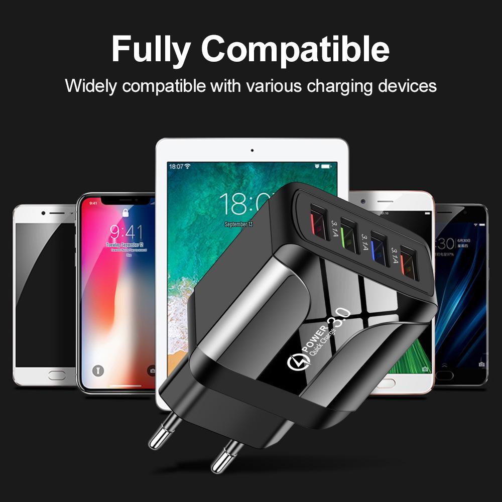 Colorful 4-Port USB Travel Charger 5V/2.4A Fast Charging, Australian Standard