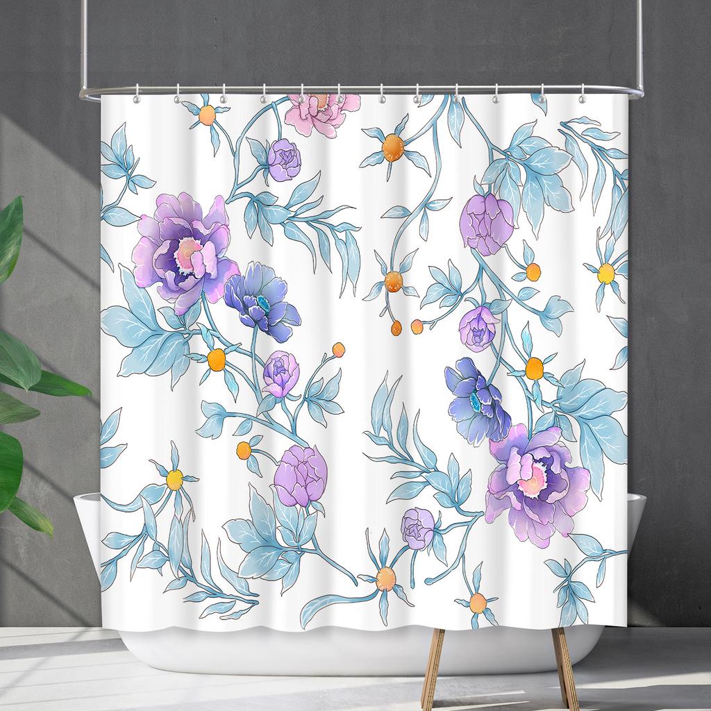 Shower Curtain Waterproof And Mildew-Proof 3D Digital Printing Plant Flower Plant Shower Curtain Bathroom Partition