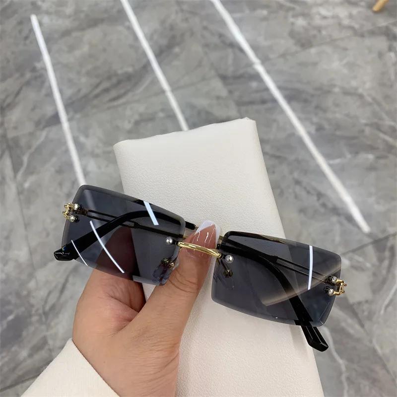 Vintage Rimless Frameless Sunglasses  Fashion Rimless Frameless Rectangle Shades Gradient Uv400 Summer Traveling Sunglasses