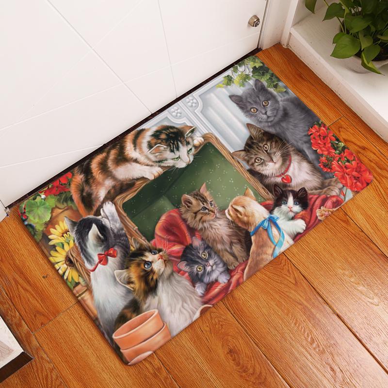 Retro Cartoon Cat Pattern Entrance Doormat Cute Cats Non Slip Bathroom Carpet Home Decor Kitchen Floor Mat Rugs for Bedroom