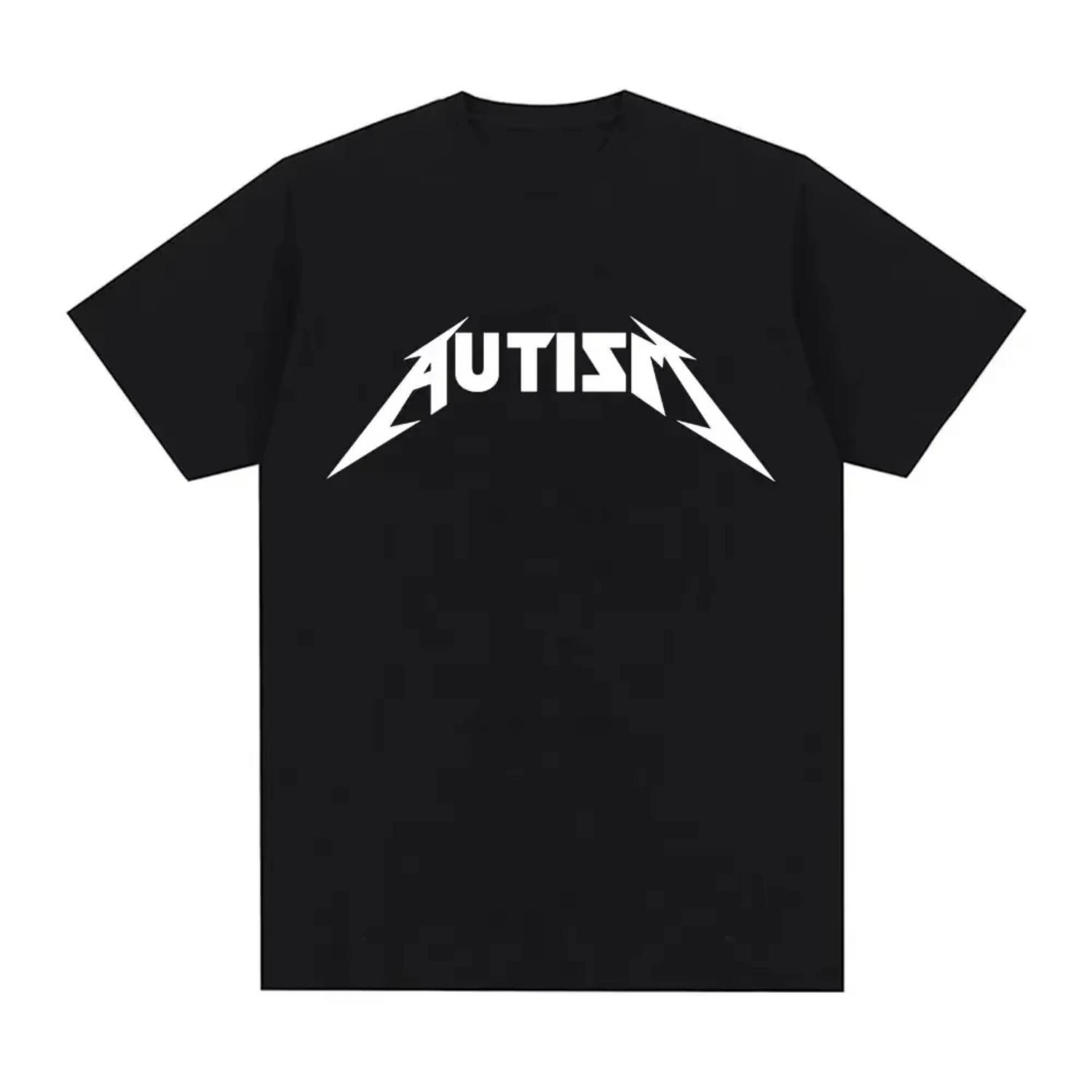 

Autism Metal Rock Meme T-shirt Men Women Fashion Hip Hop Styles Short Sleeve Oversized Summer Sport Loose Casual Unisex Tops S чёрный