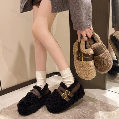 Autumn Winter Women's Cotton Shoes 2026 Fashion Plush Warm Retro Casual Shoes Outdoor Non Slip Flat Shoes Buckle Zapatos Mujer