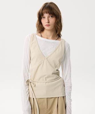 Midnlow Halter Layered Vest (Beige)