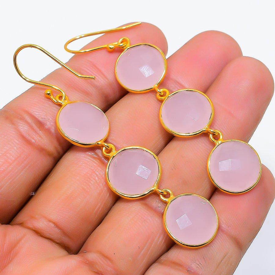 

Рожевий Халцедон Самоцвіт 925 Срібло Ювелірна Сережка 2.32 GK-5846