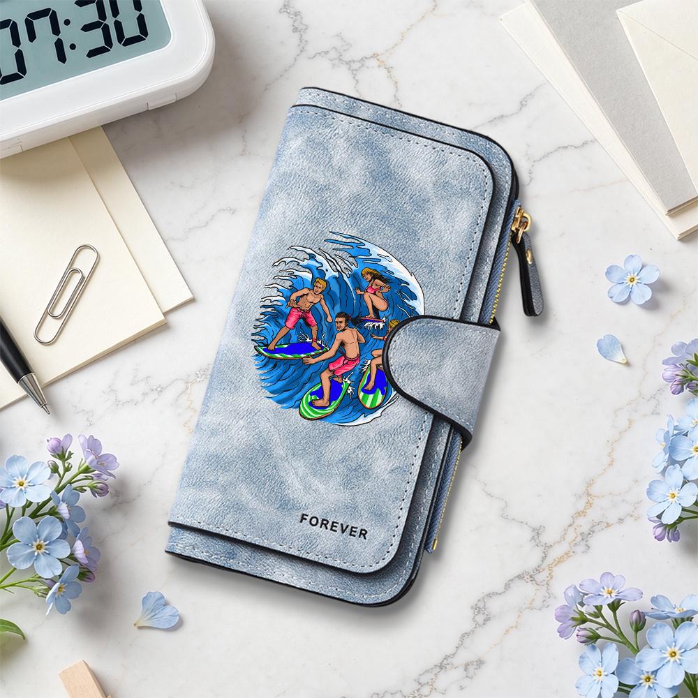Surf Pattern Long Wallet Casual Multi Card Holder Forever Purse for Daily Use