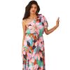 Women Spring Summer Strapless One-Shoulder Print Ankel-Length Dress V-neck High Waist