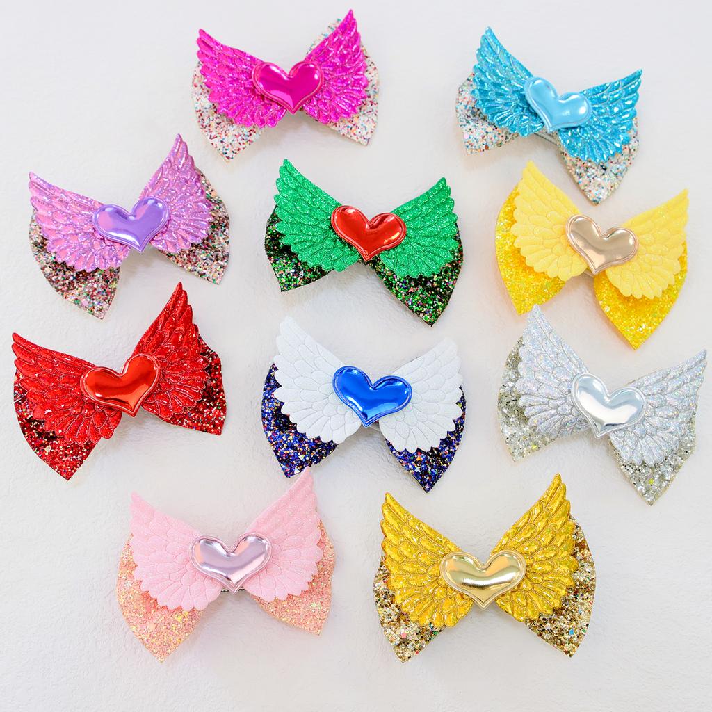1PC Cute Girls Hair Bows with Clips Kids 4inch Sparkly Wing Hair Bows Barrettes Clips Heart Hairpins Children Hair Accessories
