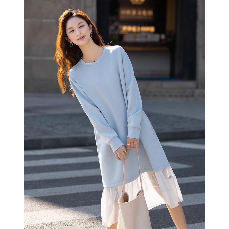 Demanana Soft Air Layer Color-Block Splice Loose Dress