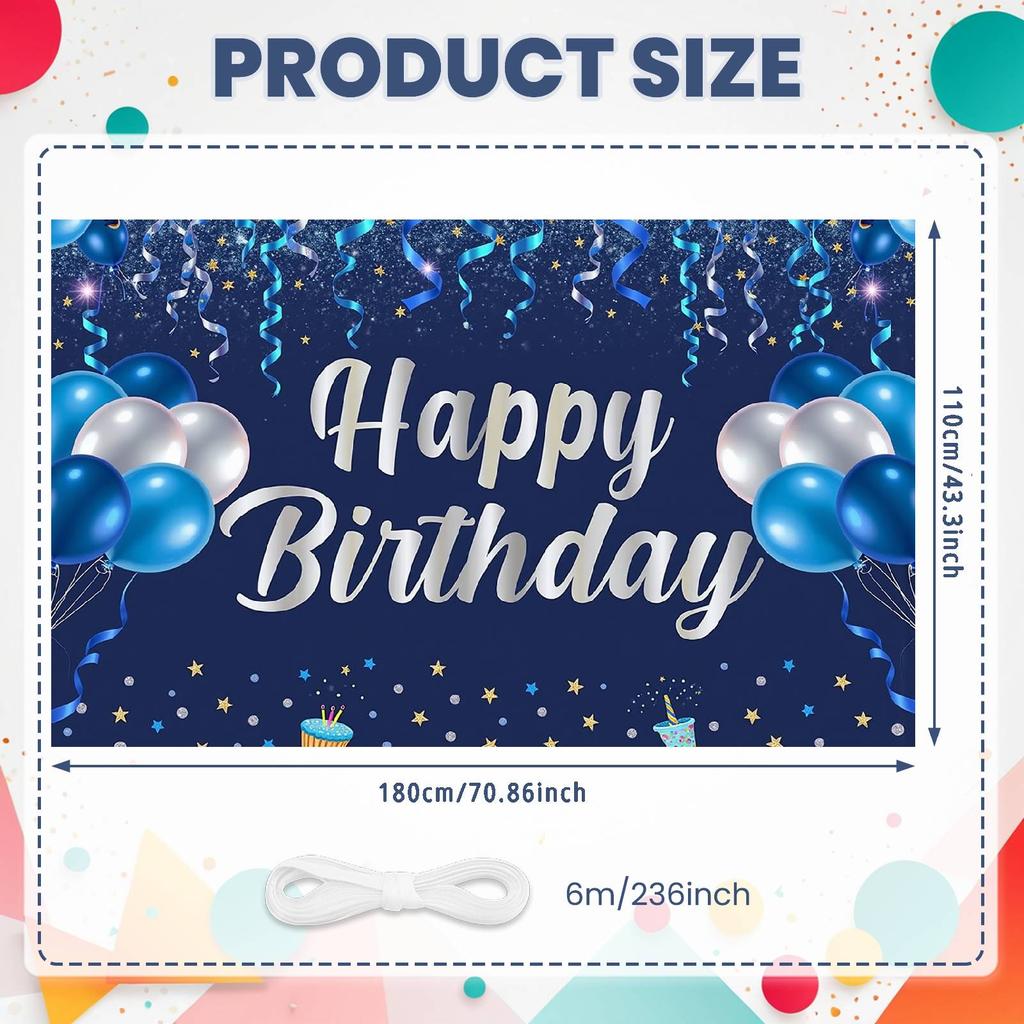 Happy Birthday Banner Purple Blue Balloon Glitter Design Birthday Party Backdrop Decoration Photography Background Prop