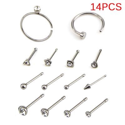 14Pcs/Set Stainless Steel  Nose Hoop Septum Ring Bone Studs Body Piercing