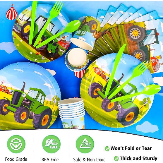 Farm Green Tractor Birthday Party Supplies, Tractor Birthday Decorations with Tractor Balloons, Backdrop, Tablecloth, Banner, Cake Toppers, John