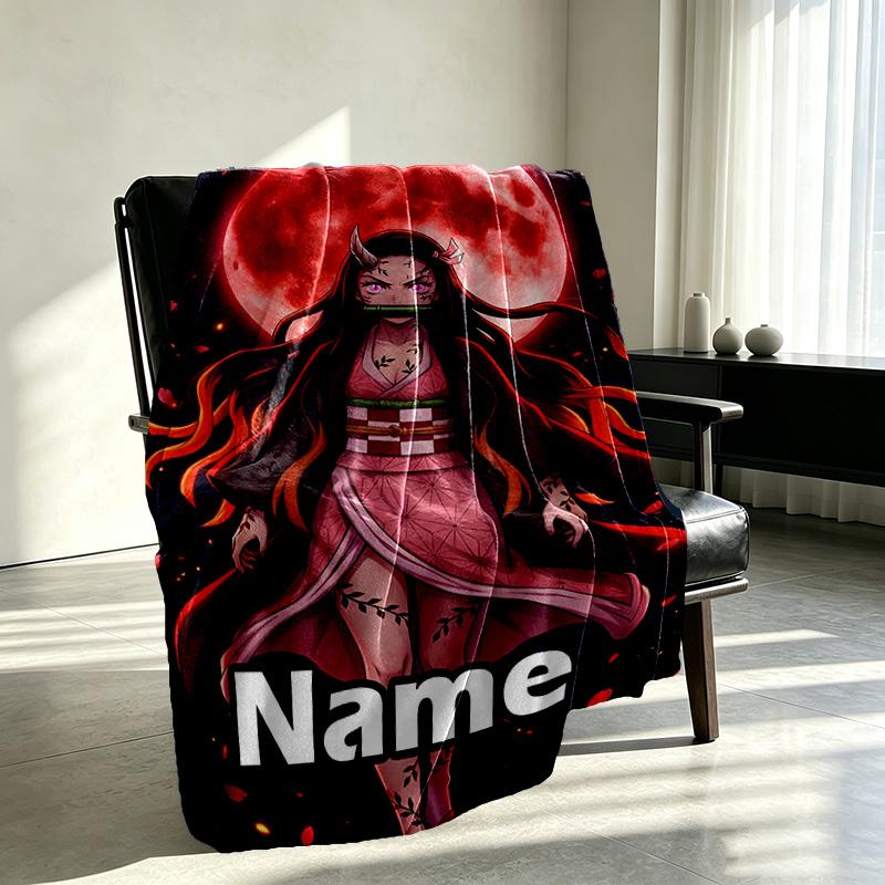 Custom Name Personalized Demon Slayer Print Blanket, Home Decor, Bedroom, Sofa, Camping, Couch, Gifts for Birthday Christmas
