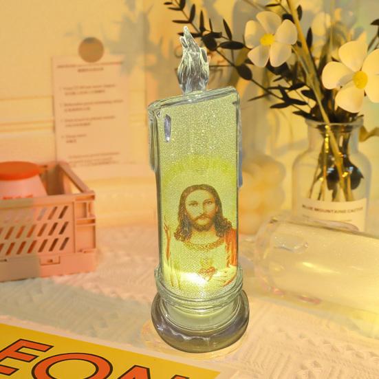 1/6Pcs LED Flameless Prayer Candles Flickering Fake Candle Jesus Devotional Prayer Candle Light Religious Tea Lights Decoration