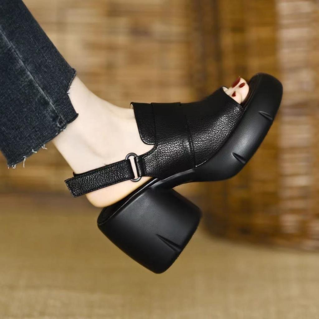 Fashion Open Toe Platform Block Heel Sandals Women's 2025 Summer New Comfortable and Versatile Platform One Buckle High Heels