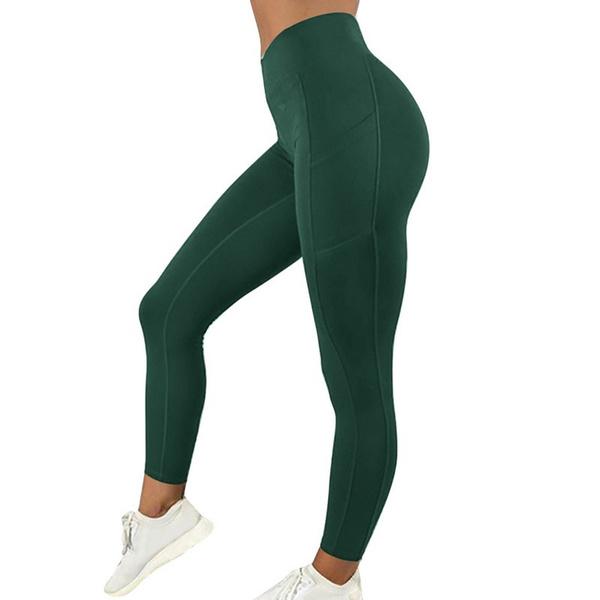 Women's Slim Athletic Leggings with Pockets High Waisted Skinny Fitness Yoga Pant Gym Tights Running Pant