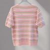 Women's V-Neck Striped Color-Block Short Sleeve Knit Top