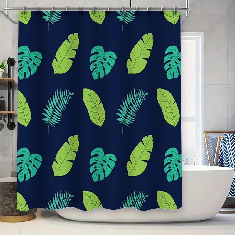 Feather Pattern Shower Curtain Green Monstera Leaf Design for Bathrooms Decor