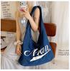 2025 Autumn Versatile Denim Canvas Tote: European & American Retro Style, Large Capacity Shoulder Bag for Students