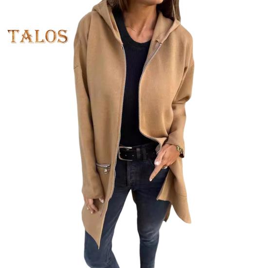 Women Jacket Windbreaker Style Hooded Drawstring Waist Zippered Pockets Solid Color Zip-up Thermal Long-Sleeved Biking Hiking Workout Spring Fall