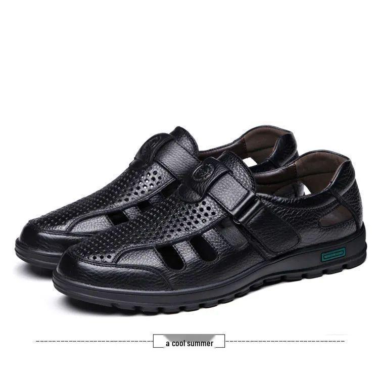 2023 Men's Cool Genuine Cowhide Leather Sandals: Breathable, Soft Sole, Casual Dad Style