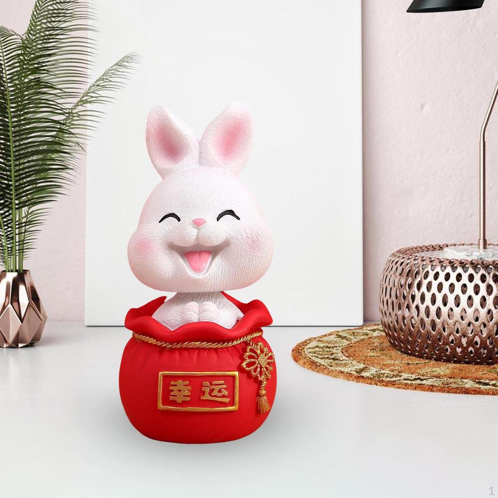 Chinesische Harzstatuen Figur Skulptur, Tischplatten-Schreibtischdekoration Auto Armaturenbrett Wackelkopf Hase