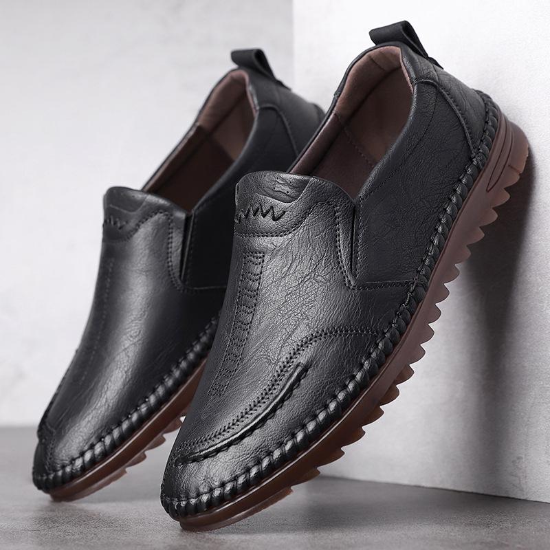 2025 Stylish European Men's Loafers: Trendy Light Luxury Genuine Leather Breathable Casual Shoes