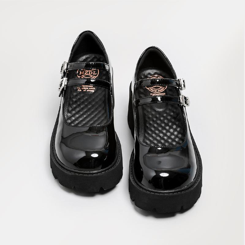 Módní tlustý spodní podpatek Mary Jane ženské retro kožené boty s dvojitou přezkou