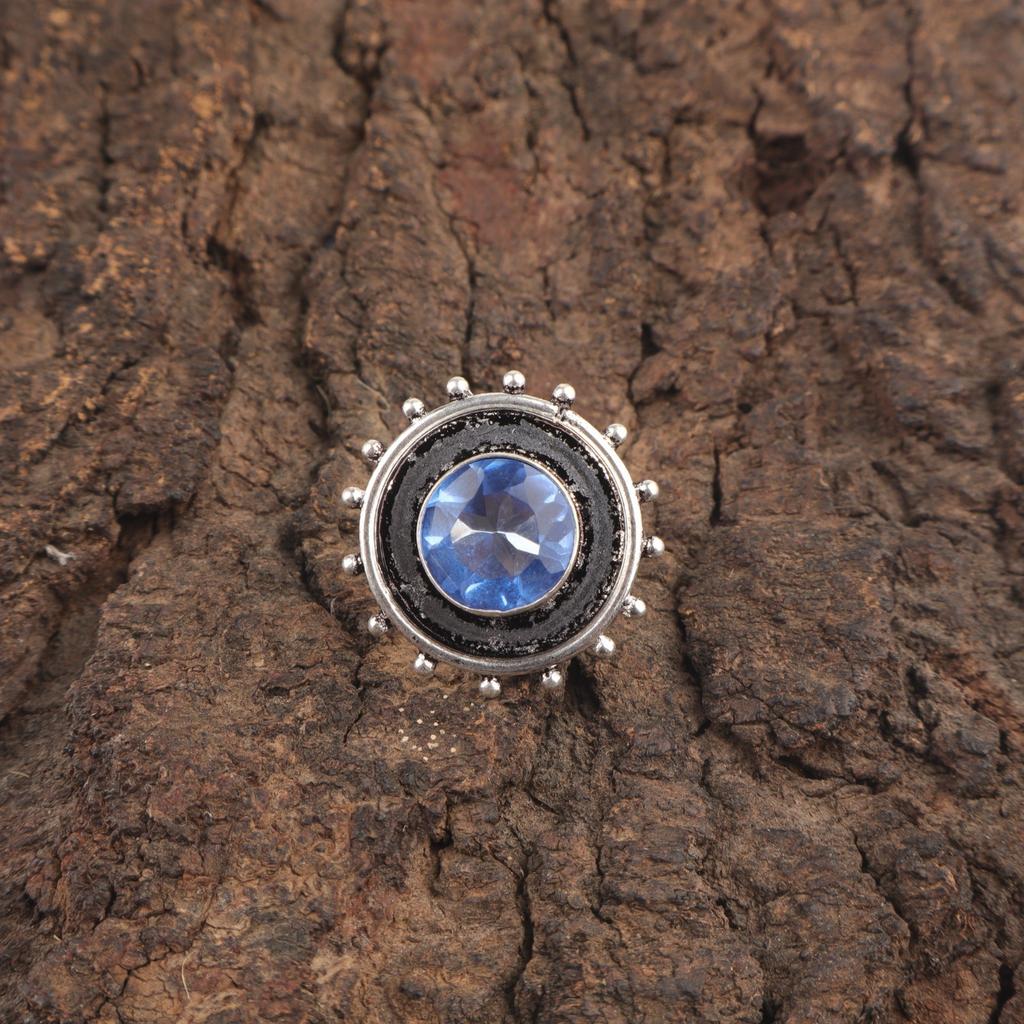 Round Natural Tanzanite 925 Sterling Silver Statement Unique Handcrafted Ring RR-49-9