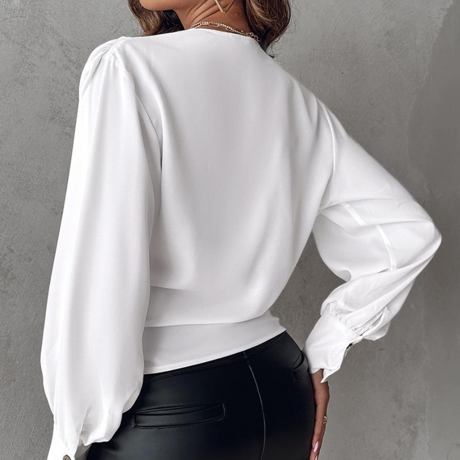 YYFS Women's Fashion Casual Fall Solid Color Print Long Sleeve V-Neck Blouses & Shirts Pullovers