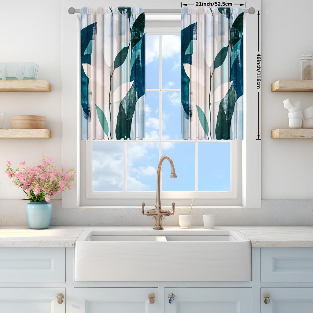 2 Panels Decorative Painting of Green Plants Curtains   Versatile Design Suitable for Any Style   Creating a Peaceful Living Space