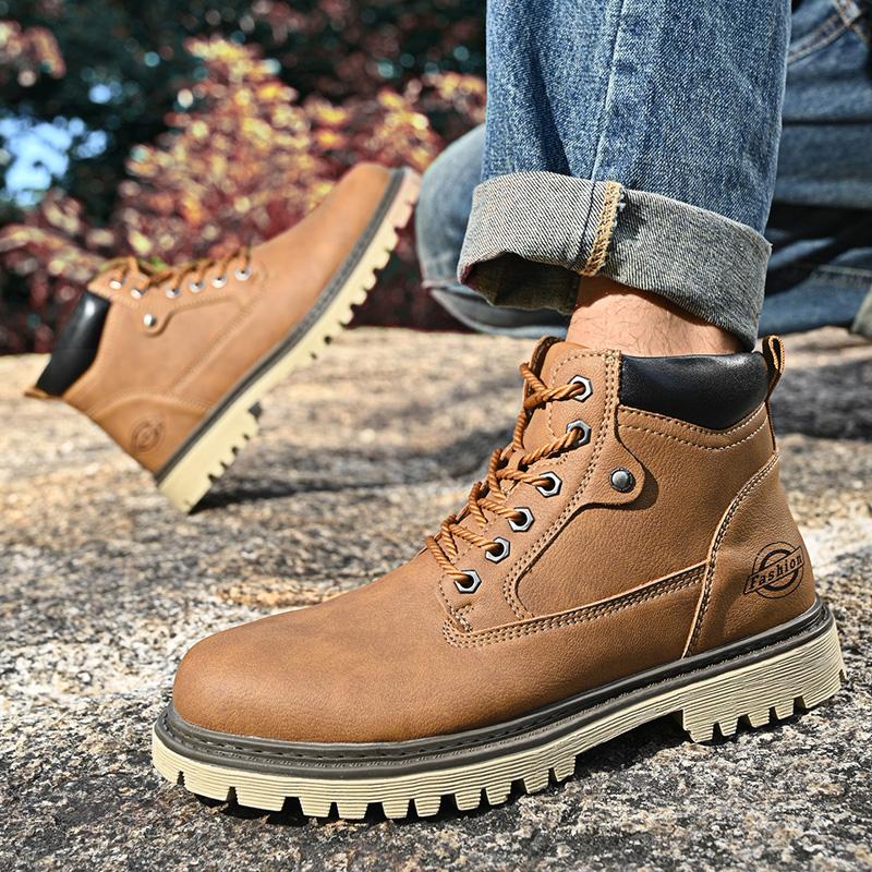 Fashion High Top Fashion Motorcycle Leather Shoes Outdoor Leisure Comfortable Boots Male Lace-Up Botas New Autumn Men Shoes Boots