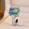 Square Stone Blue Green Zircon Rings For Women Vintage Silver Color Engagement Ring Wedding Jewelry Bridal Valentine's Day Gifts